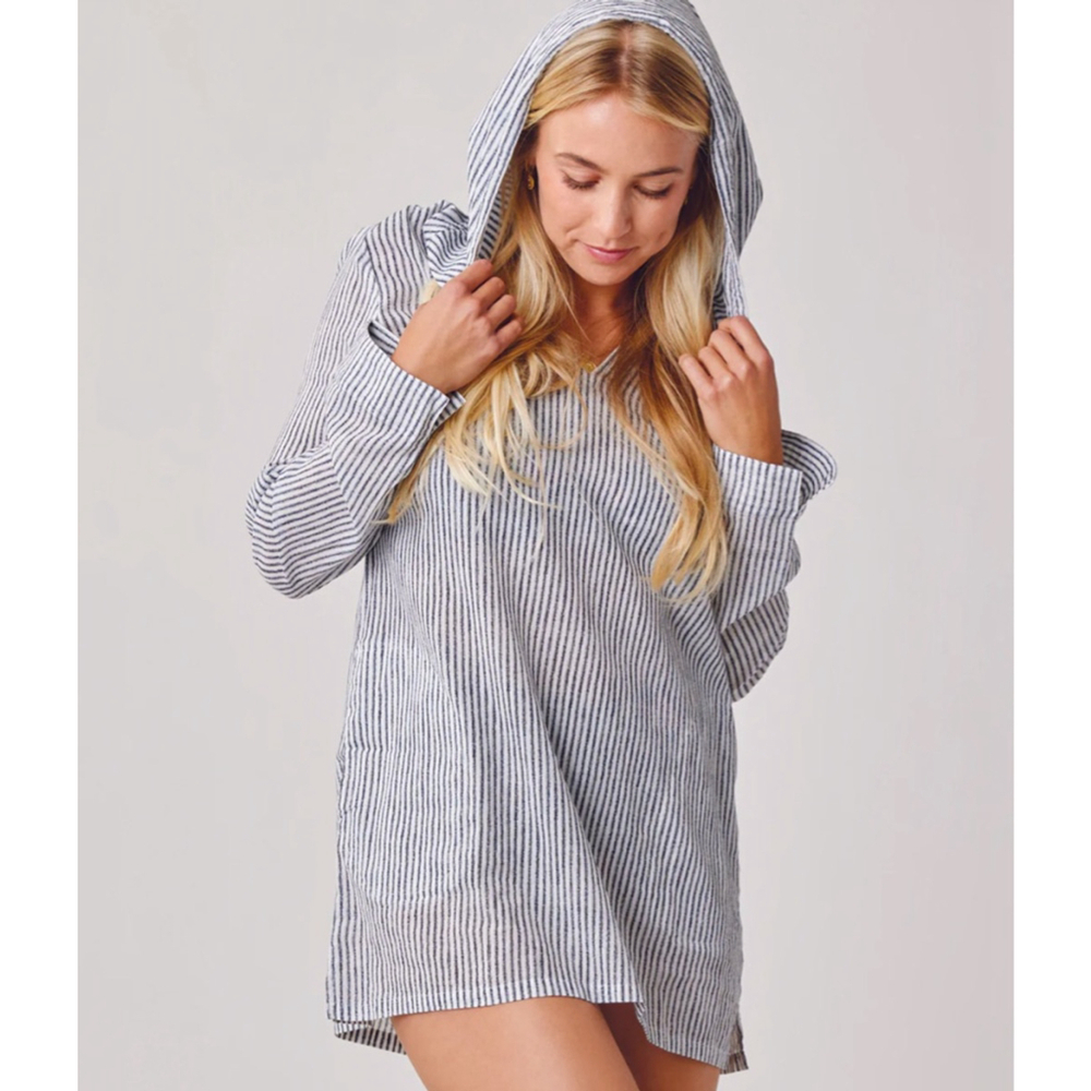 Women's FORCYNTHIA Beachwear Striped Coverup M White Blue